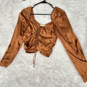 Elegant Brown Ruched Women's Top